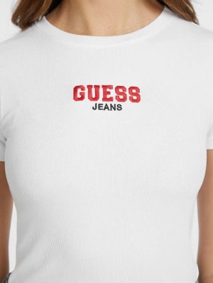 Guess Slim Rib-Knit Embroidered Tee Albi | GUESS-SN27180