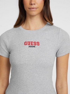 Guess Slim Rib-Knit Embroidered Tee Gri | GUESS-SN27221