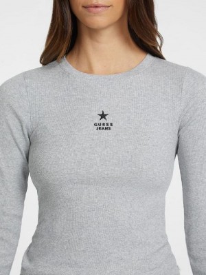 Guess Slim Rib-Knit Star Tee Gri | GUESS-SN27553