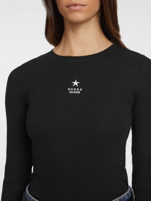 Guess Slim Rib-Knit Star Tee Negrii | GUESS-SN27513