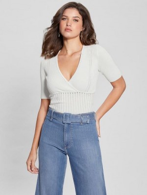 Guess Soft Bandage V-Neck Top Albi | GUESS-SN27475