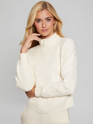 Guess Stacie Logo-Tape Zip Sweatshirt Albi | GUESS-SN28413