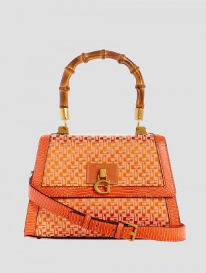 Guess Stephi Bamboo Fold-Over Satchel Portocalii | GUESS-SN28945