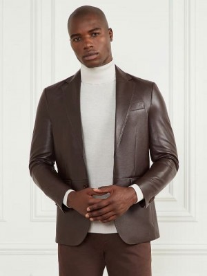 Guess Steve Notched Leather Blazer Maro | GUESS-SN30794