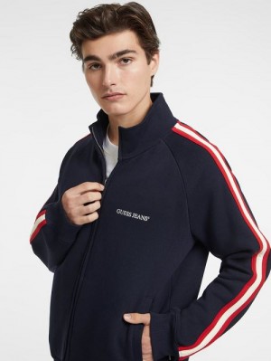 Guess Striped Tape Zip-Up Sweatshirt Albastri | GUESS-SN31026