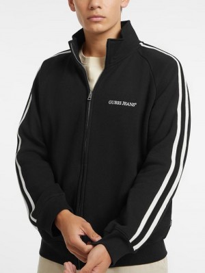 Guess Striped Tape Zip-Up Sweatshirt Negrii | GUESS-SN30924