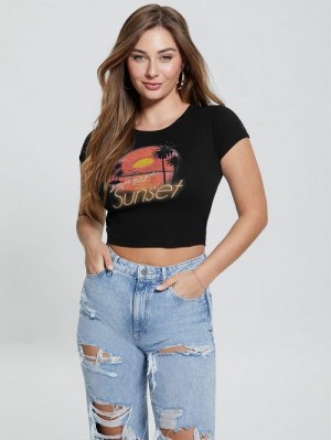 Guess Sunset Crop Tee Negrii | GUESS-SN27106