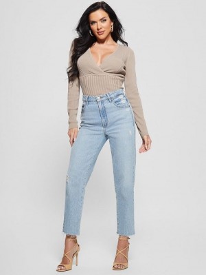 Guess Surplice Soft Bandage Sweater Top Bej | GUESS-SN27737