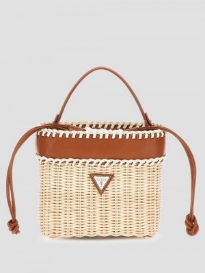 Guess Sveiney Straw Bucket Bag Maro | GUESS-SN28942
