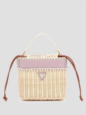 Guess Sveiney Straw Bucket Bag Violet | GUESS-SN28970
