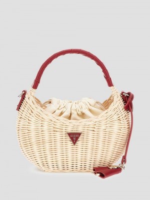 Guess Sveiney Straw Mini Shoulder Bag Rosii | GUESS-SN28979