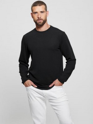 Guess Textured Long-Sleeve Tee Negrii | GUESS-SN30707