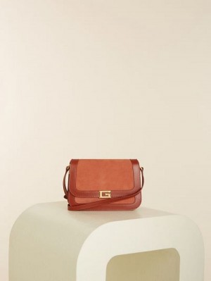Guess Thea Mini Flap Leather Crossbody Rosii | GUESS-SN28783