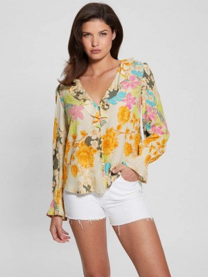 Guess Toni Floral Crepe Top Galbeni | GUESS-SN27208