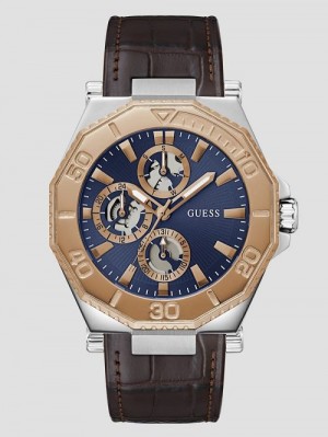 Guess Two-Tone and Brown Crocodile-Embossed Leather Multifunction Watch Roz | GUESS-SN31652