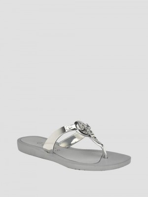 Guess Tyana Quattro G Flip Flops Argintii | GUESS-SN29702