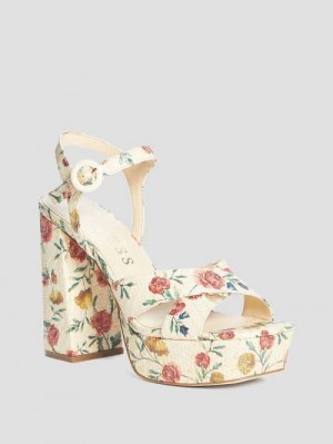 Guess Vallenn Floral Platform Sandals Bej | GUESS-SN29760