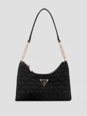 Guess Velina Quilted Satin Mini Shoulder Bag Negrii | GUESS-SN29140