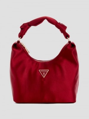 Guess Velina Satin Hobo Bag Rosii | GUESS-SN29047