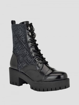 Guess Waitea Rhinestone Moto Booties Negrii | GUESS-SN29914