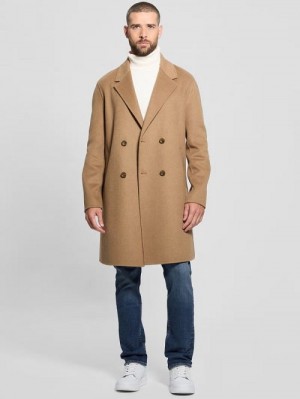 Guess Wool-Blend Double-Breasted Coat Bej | GUESS-SN30886