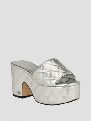 Guess Yanni Quilted Platform Mules Argintii | GUESS-SN29673