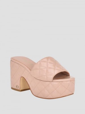 Guess Yanni Quilted Platform Mules Bej | GUESS-SN29657