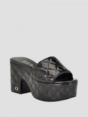 Guess Yanni Quilted Platform Mules Negrii | GUESS-SN29676