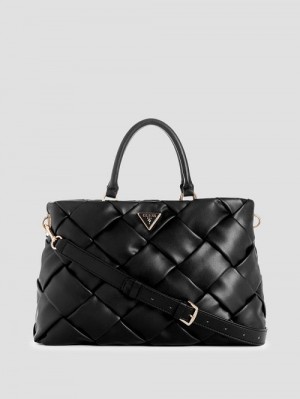 Guess Zaina Woven Girlfriend Satchel Negrii | GUESS-SN28658
