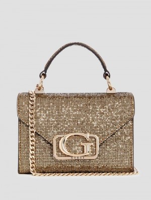 Guess Zalina Mini Glitter Top-Handle Bag Aurii | GUESS-SN28669