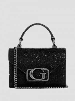 Guess Zalina Mini Glitter Top-Handle Bag Negrii | GUESS-SN28672