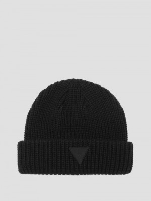 Guess Zane Ribbed Beanie Negrii | GUESS-SN31933