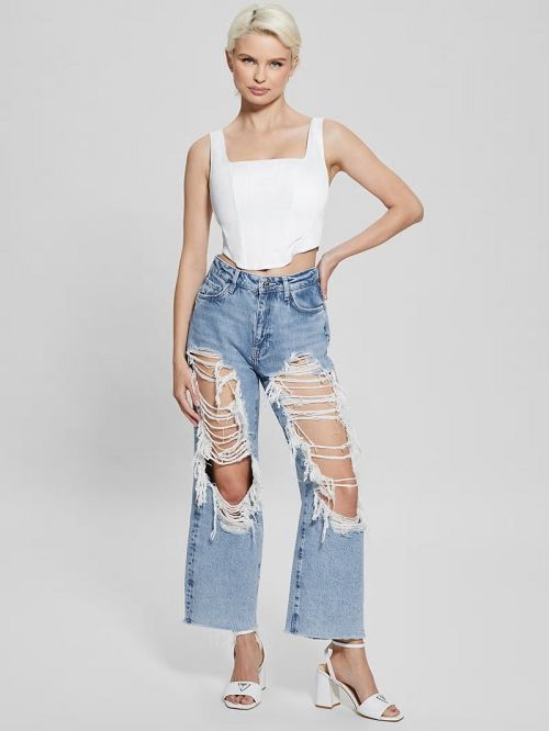 Guess 90s Ankle High-Rise Pants Albastri | GUESS-SN26627