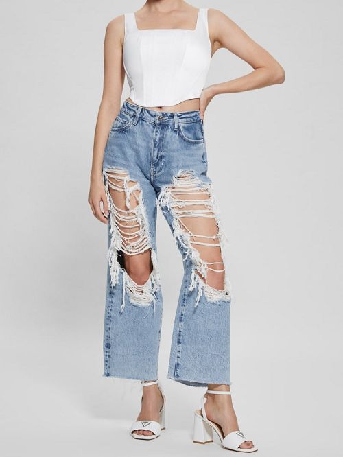 Guess 90s Ankle High-Rise Pants Albastri | GUESS-SN26627