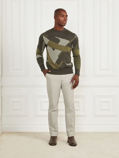 Guess Abstract Jacquard Crewneck Sweater Verzi | GUESS-SN31001