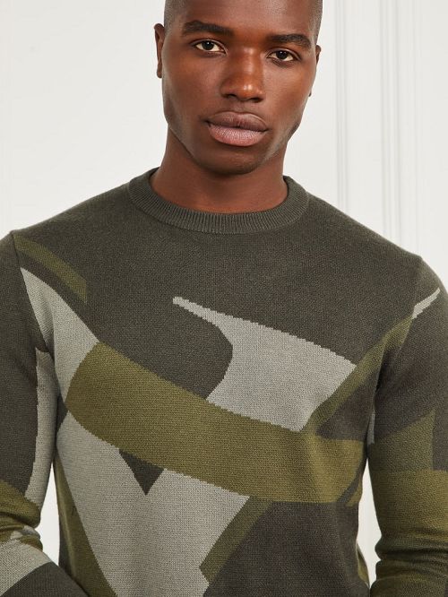 Guess Abstract Jacquard Crewneck Sweater Verzi | GUESS-SN31001