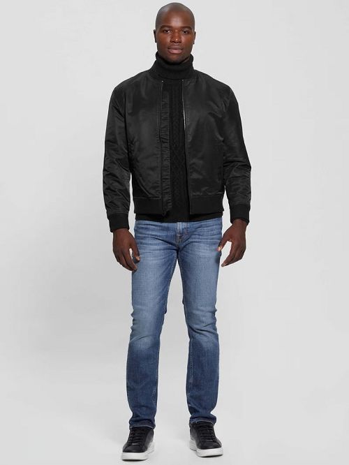 Guess Ace Satin Flight Jacket Negrii | GUESS-SN30872