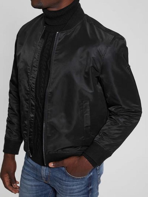 Guess Ace Satin Flight Jacket Negrii | GUESS-SN30872