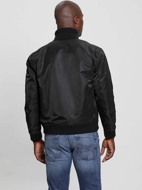 Guess Ace Satin Flight Jacket Negrii | GUESS-SN30872