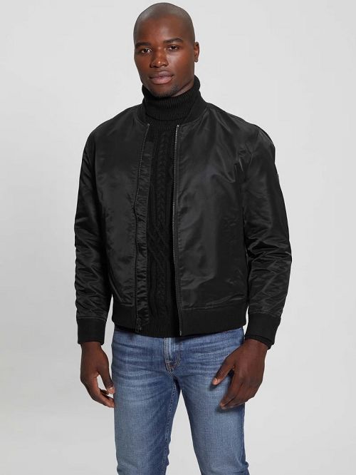 Guess Ace Satin Flight Jacket Negrii | GUESS-SN30872