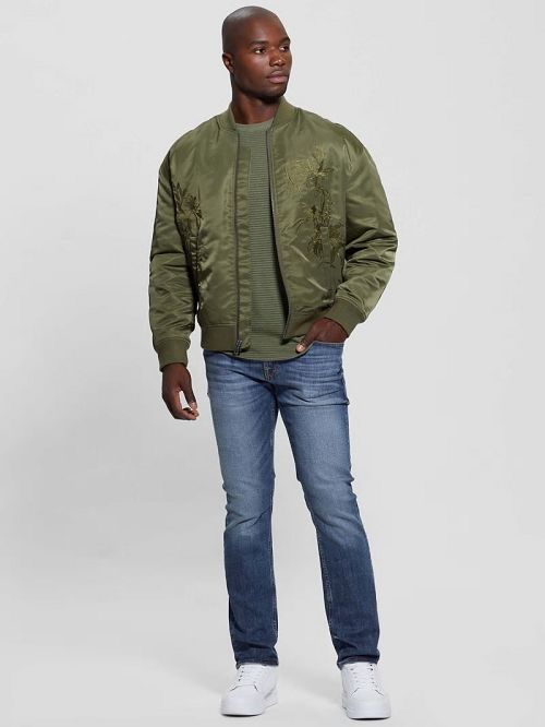 Guess Ace Satin Hawk Flight Jacket Verzi | GUESS-SN30854