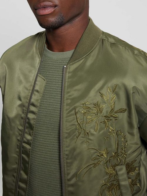 Guess Ace Satin Hawk Flight Jacket Verzi | GUESS-SN30854