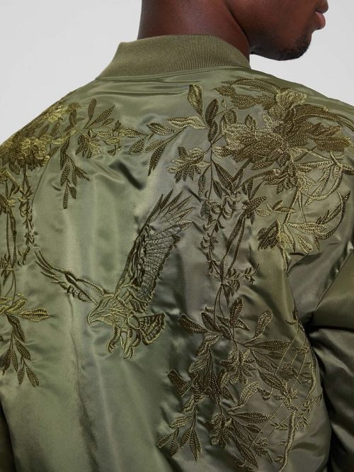 Guess Ace Satin Hawk Flight Jacket Verzi | GUESS-SN30854