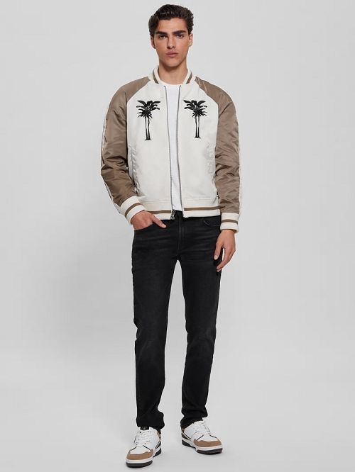 Guess Ace Satin Palms Flight Jacket Albi | GUESS-SN30825