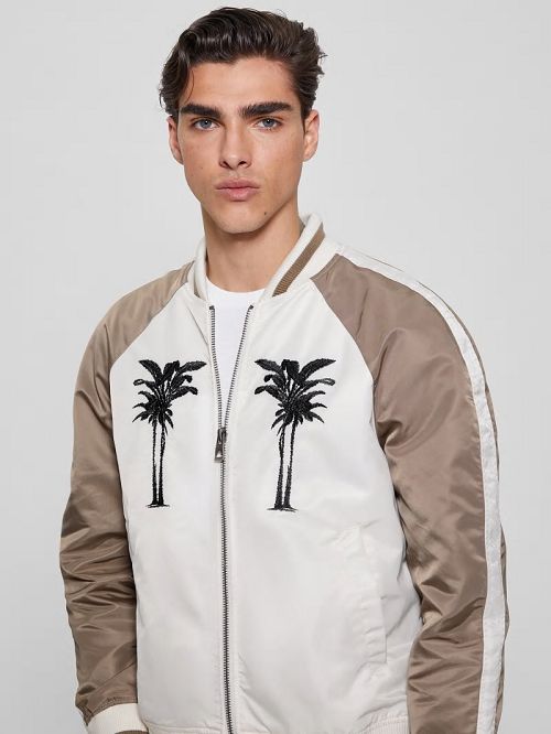 Guess Ace Satin Palms Flight Jacket Albi | GUESS-SN30825