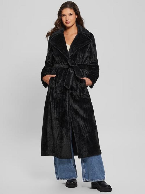 Guess Ada Longline Faux-Fur Coat Negrii | GUESS-SN27933