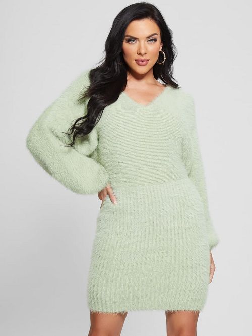Guess Adeline Fuzzy Sweater Dress Verzi | GUESS-SN26937