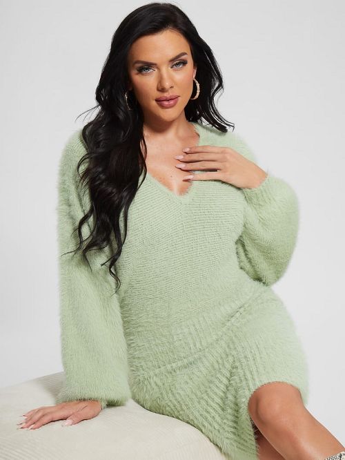 Guess Adeline Fuzzy Sweater Dress Verzi | GUESS-SN26937