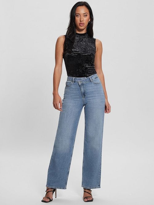 Guess Aida Floral Velvet Bodysuit Negrii | GUESS-SN27216
