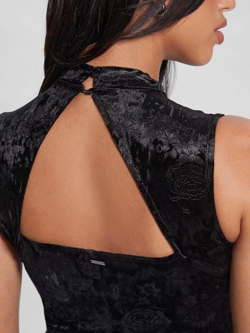Guess Aida Floral Velvet Bodysuit Negrii | GUESS-SN27216